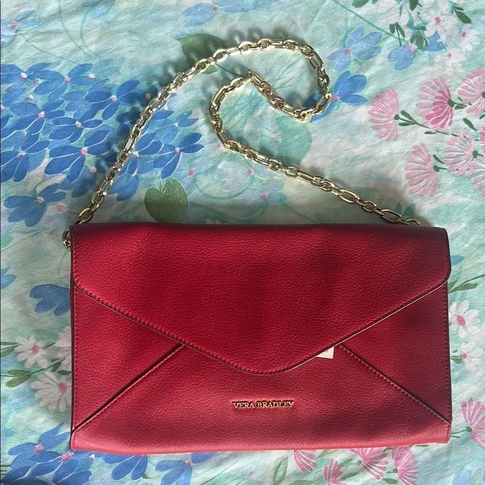 Vera Bradley Harper Leather Envelope Shoulder ClutchTango Red